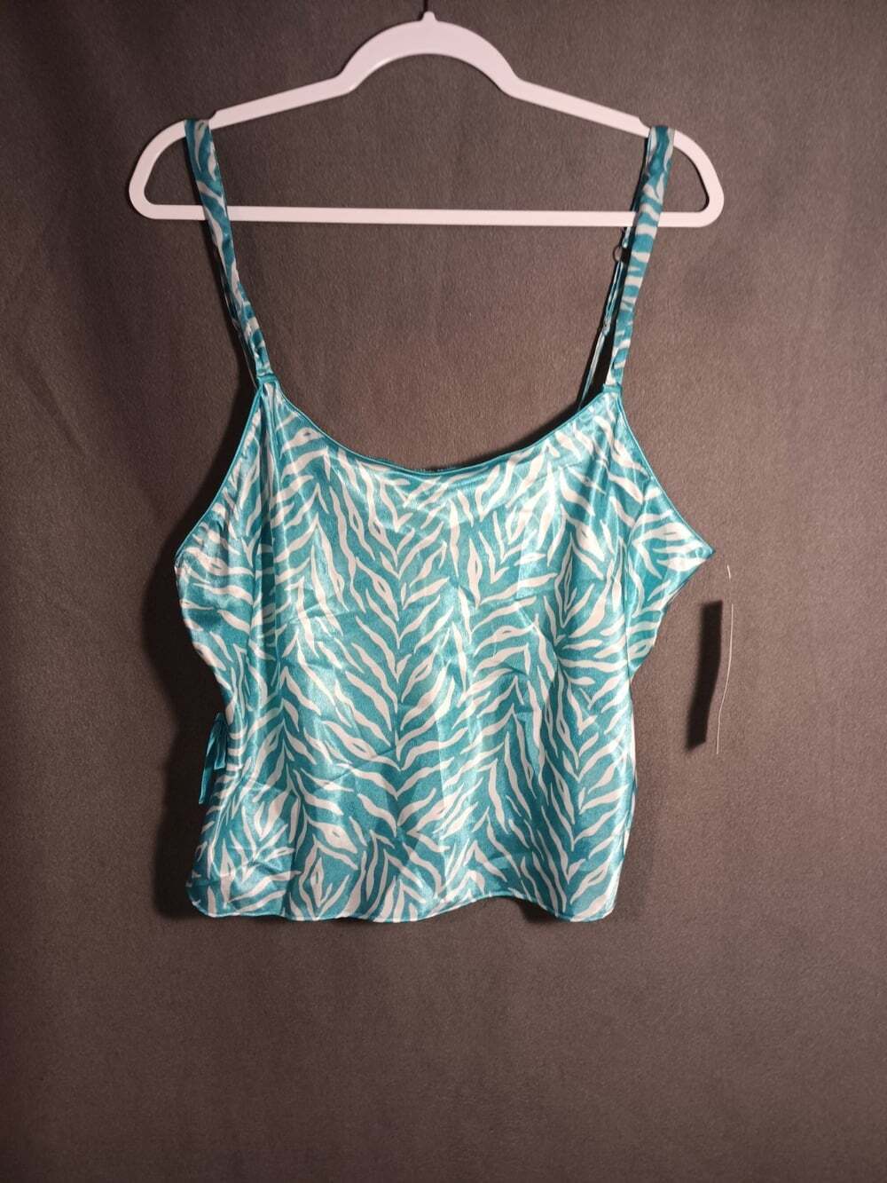 Kathryn Teal Zebra Print Silky Pajama Set NWT Women’s XL Spaghetti Strap Capri - Picture 2 of 6